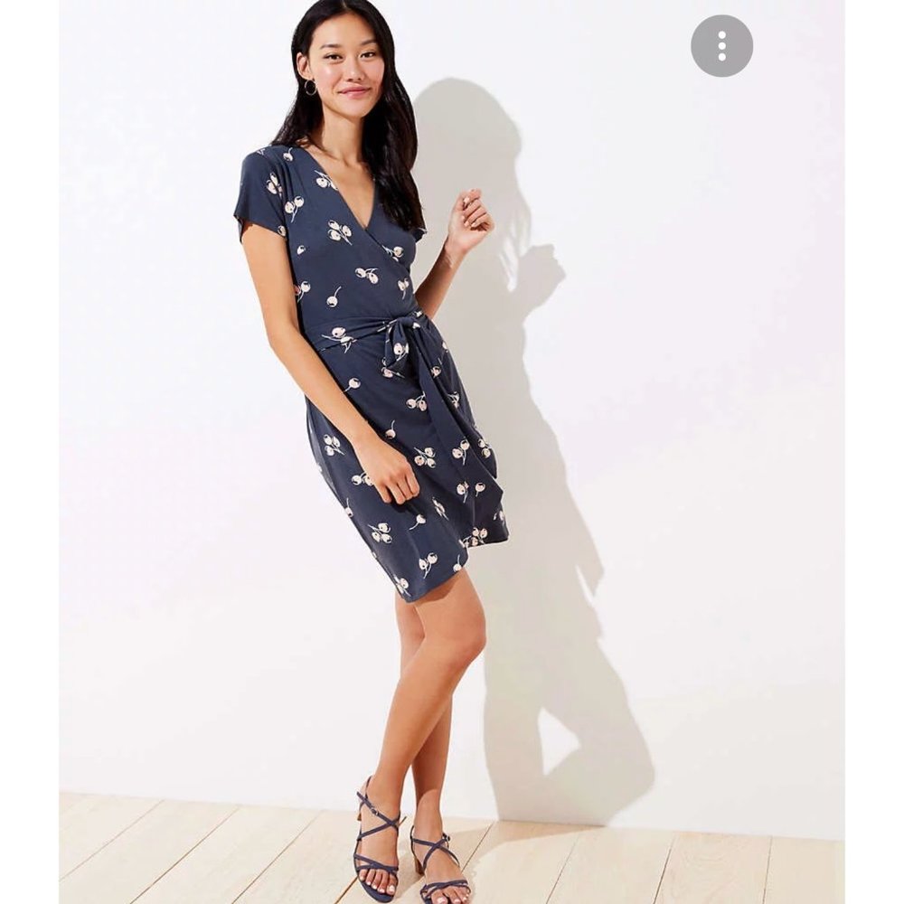 LOFT Navy Blue Floral Wrap Dress